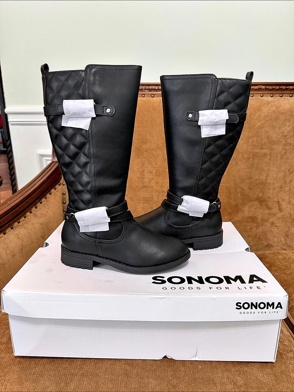 Sonoma Goods For Life Reinny Girls Riding Boots Black Quilted Tall US 2 NWT